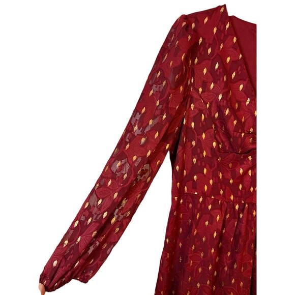 London Times Floral Burn Out Bishop Sleeves Chiffon Fit Flare Dress Size 8 NWT - Picture 6 of 10